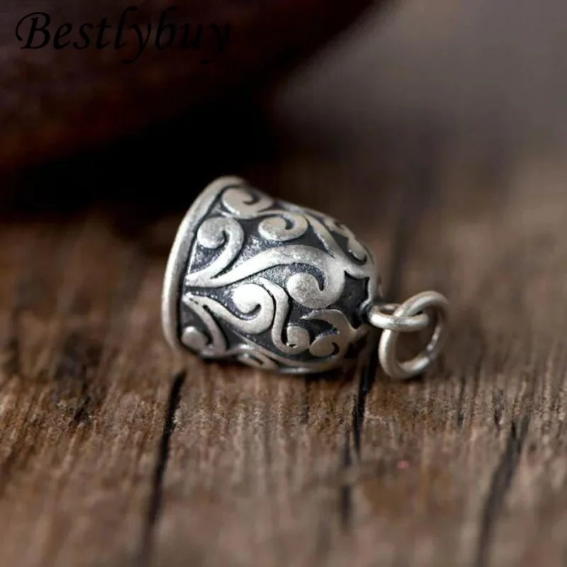 100% 925 Silver Lucky Symbol Bell Pendant Thai Sterling Good Luck Amulet