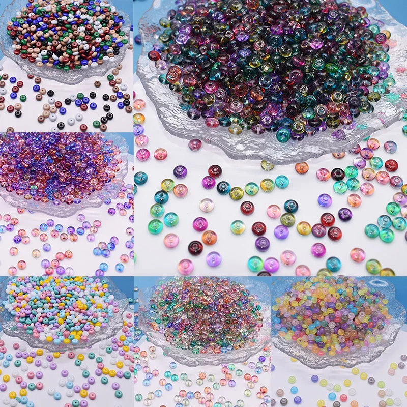 6x3mm 15g/bag（85pcs）Mixed Color Glass Bead Flat Round Loose Beads for Jwelry Making DIY Accessories Handmade