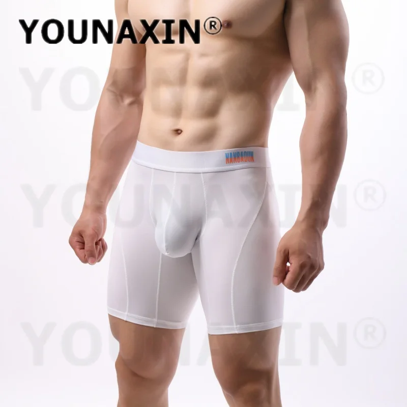 5 Pieces Men's Extended Leg Boxers Mid Rise Long Length Underwear Comfortable Trunks Gym Sports Nylon Shorts M L XL 2XL YOUNAXIN