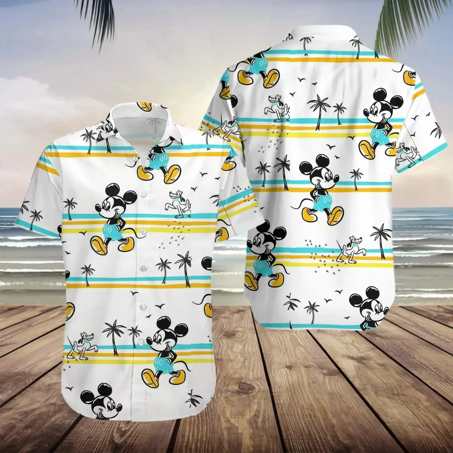 Summer Mickey Mouse Hawaiian Shirt Men's Women Short Sleeve Button Up Shirt Disney Mickey Mouse Aloha Shirt Casual Beach Shirt