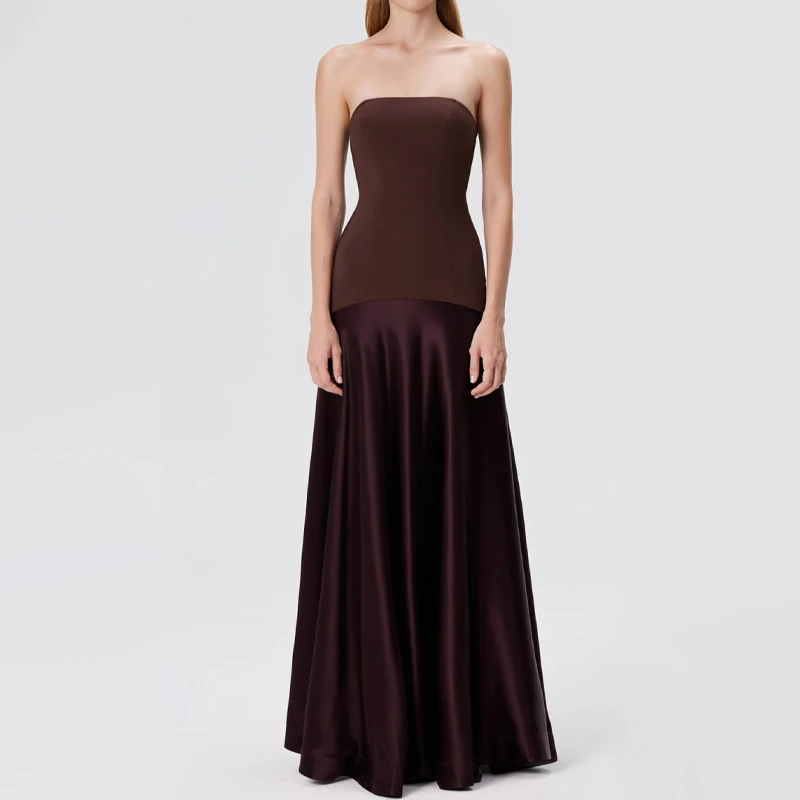 الخريف Y2k المرأة بلا أكمام صديرية دائرية خياطة الساتان تنورة عالية الخصر سليم مزاجه فستان فستان عشاء فستان الحفلات Vestidos