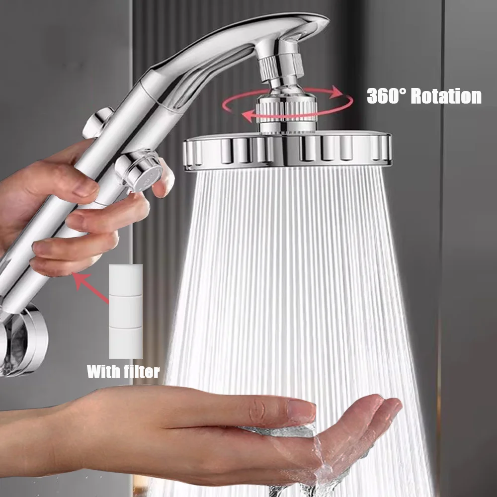 

Big Panel High Pressure Large Flow Shower Head With Filter 360° Rotation Adjustable Shower One-Key Stop Water Handheld Shower