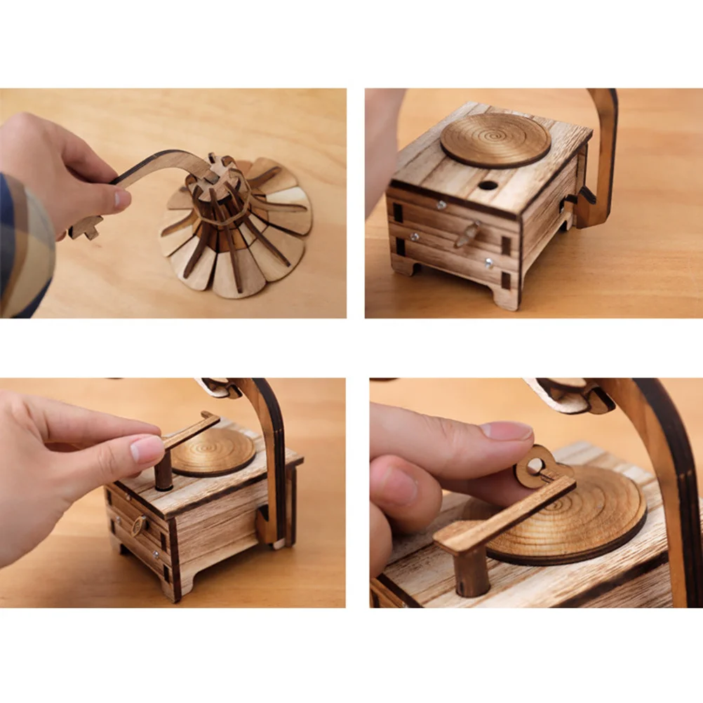 

Miniature Wooden Music Box Retro Phonograph Decorative Handmade Romantic Ornament Gift for Birthday Wedding Anniversary