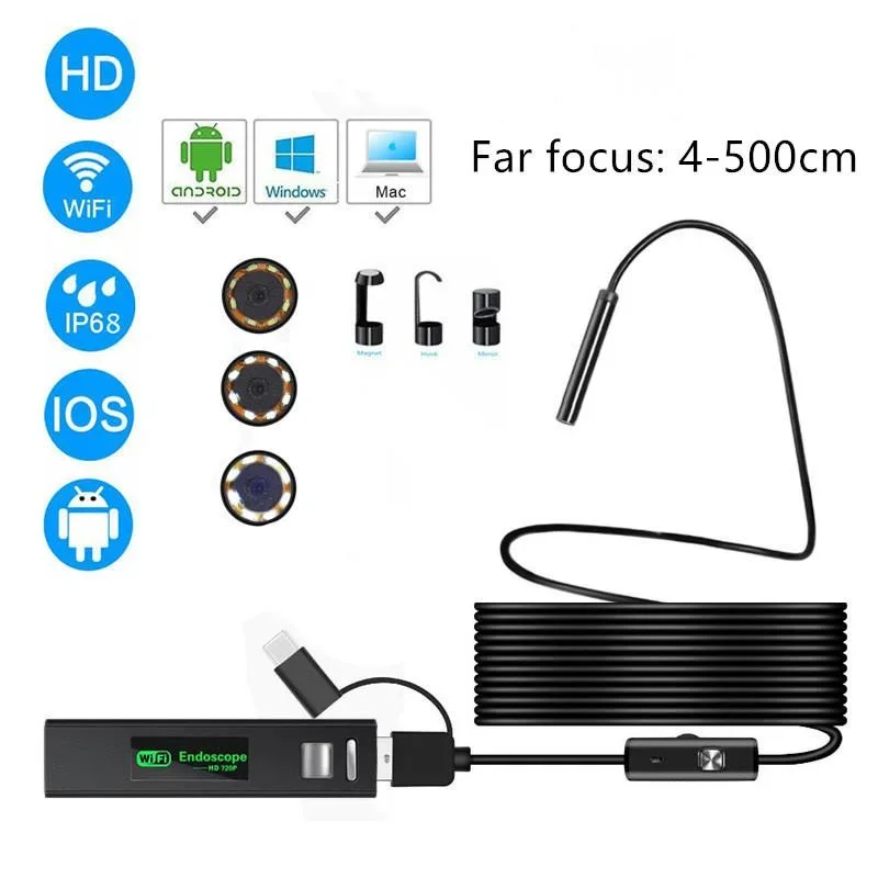 

Wifi Flexible Endoscope Camera ip68 Inspection Camera Wireless 3 in 1 Far Focus Borescope for Android Phone Type c Smartphone