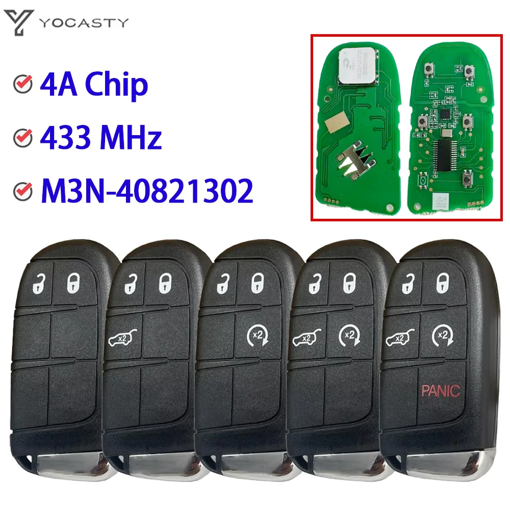 

YOCASTY M3N-40821302 2/3/4/5 Button 4A Chip 433MHz Smart Remote Control Key Fob For Jeep Compass Renegade SIP22 Blade Keyless