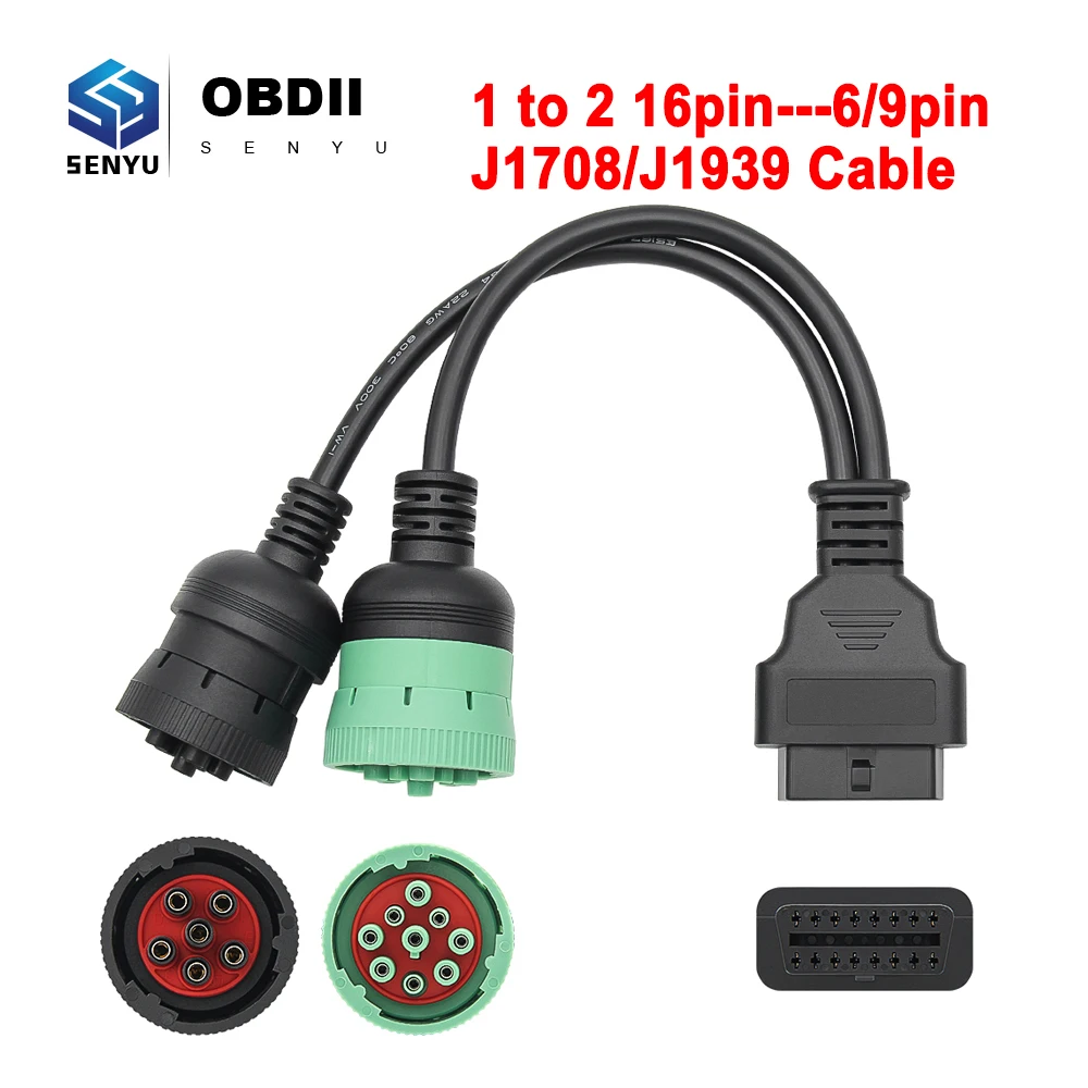 OBD2 Truck Diagnostic Tool 16 Pin Cable J1708 J1939 Connector OBD to OBD2 6 Pin 9 Pin for Cummins for Deutsch for Cat Truck