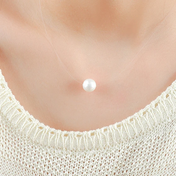 sokolov tiki Clavicle chain Invisible Single pearl choker necklace women Punk glass Pearl Pendant necklace jewelry