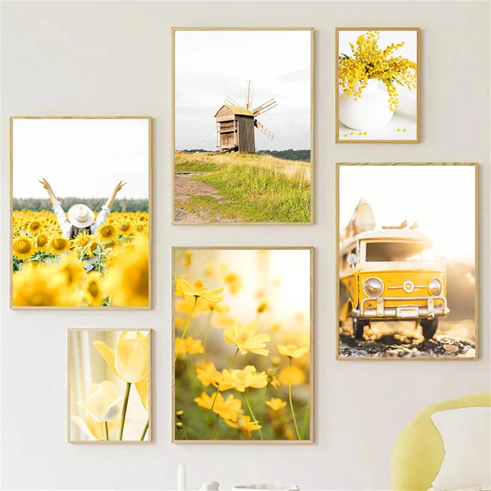 

Windmill Flower Posters And Prints Spring Canvas Picture Sunflower Wall Art Painting Nordic Poster Living Room Home Decoration