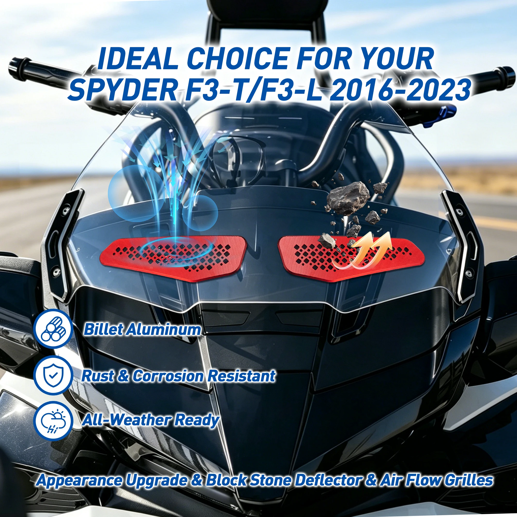 Red Directional Windshield Vent Inserts for Can-Am Spyder F3-T/F3-L (2016-2023) – Adjustable Air Flow Deflector Kit