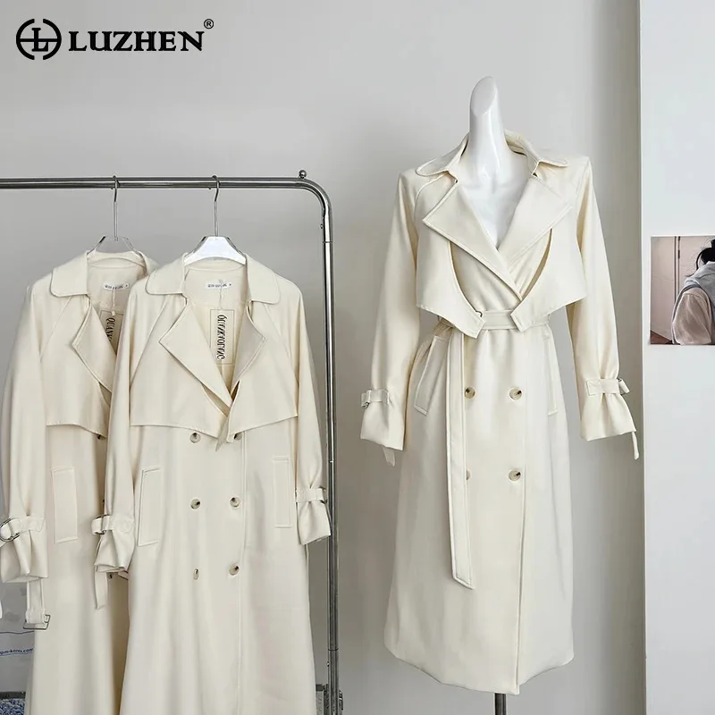 

LUZHEN 2024 New Loose Casual Elegant Temperament Long Windbreaker Coat Women's Fashion Luxury Double Breasted Belt Trench AA1720