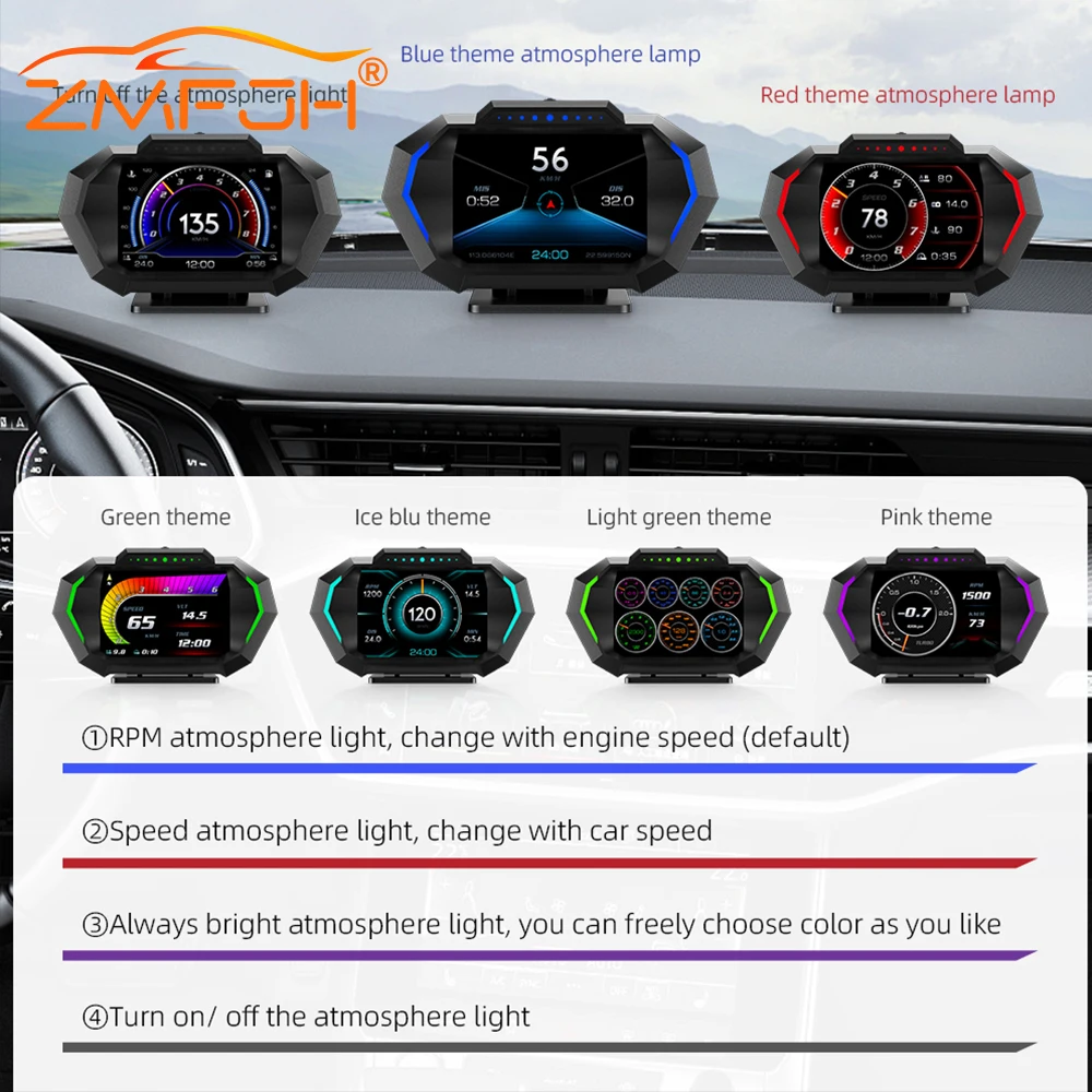 Pantalla frontal P24 con velocidad, temperatura del agua, voltaje, consumo de combustible, tiempo, consumo de combustible medio por viaje HUD