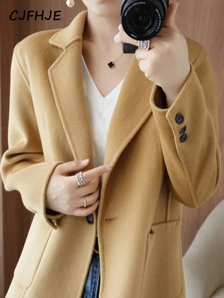 CJFHJE Solid Color Office Lady Suit Jacket Elegant Autumn Winter Casual Coats Women Fashion Black Pockets Chicly Blazers Female