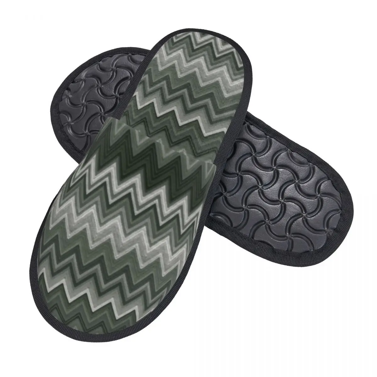 Custom Dark Green Zig Zag Pattern Soft Memory Foam House Slippers Women Geometric Boho Comfy Warm Anti-skid Sole Slipper