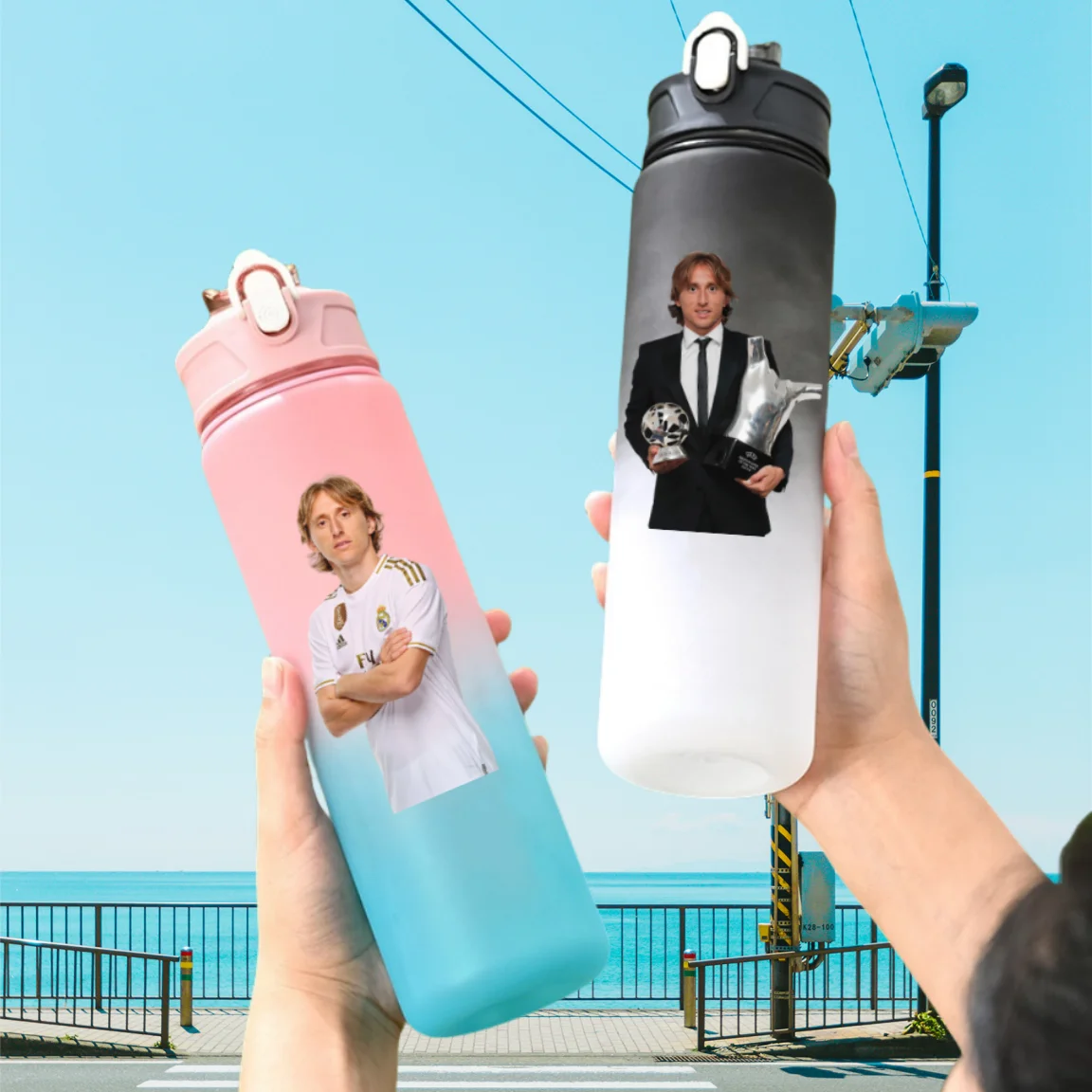 800ML Luka Modric Football Star Straw Water Cup Portable Sports Flip Cover Outdoor Camping Drinking Bottle Fans Gifts