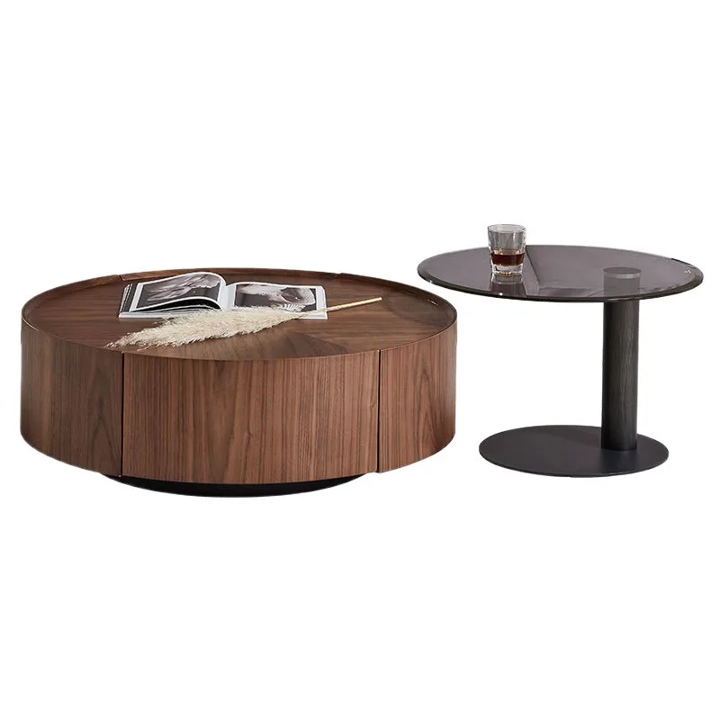 Italian simple luxury solid wood coffee table household small apartment simple modern walnut Internet celebrity size round coffe