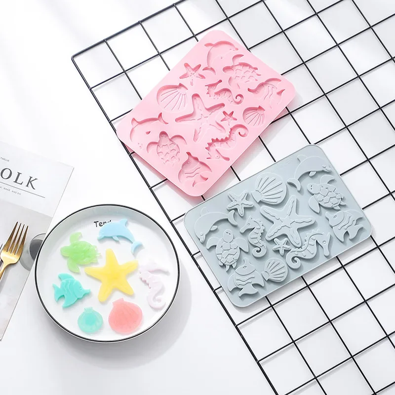 Lovely Shell Starfish Silicone Chocolate Mold Fish Dolphins Fondant Cake DIY Decorating Tool Clay Resin Art Mould Household Tool