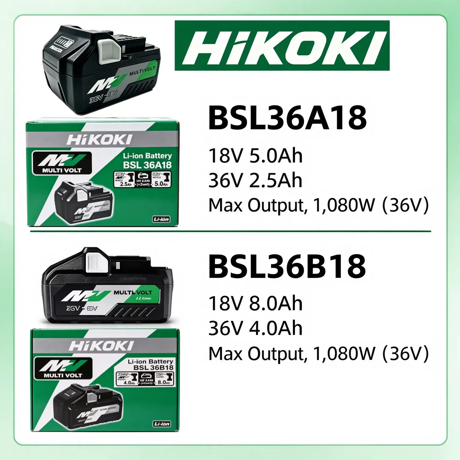 Genuine HiKOKI 18V/36V 5.0Ah 8.0Ah Li‑ion Battery, Dual Voltage Design, Delivers Stable Power for HiKOKI Cordless Angle Grinde