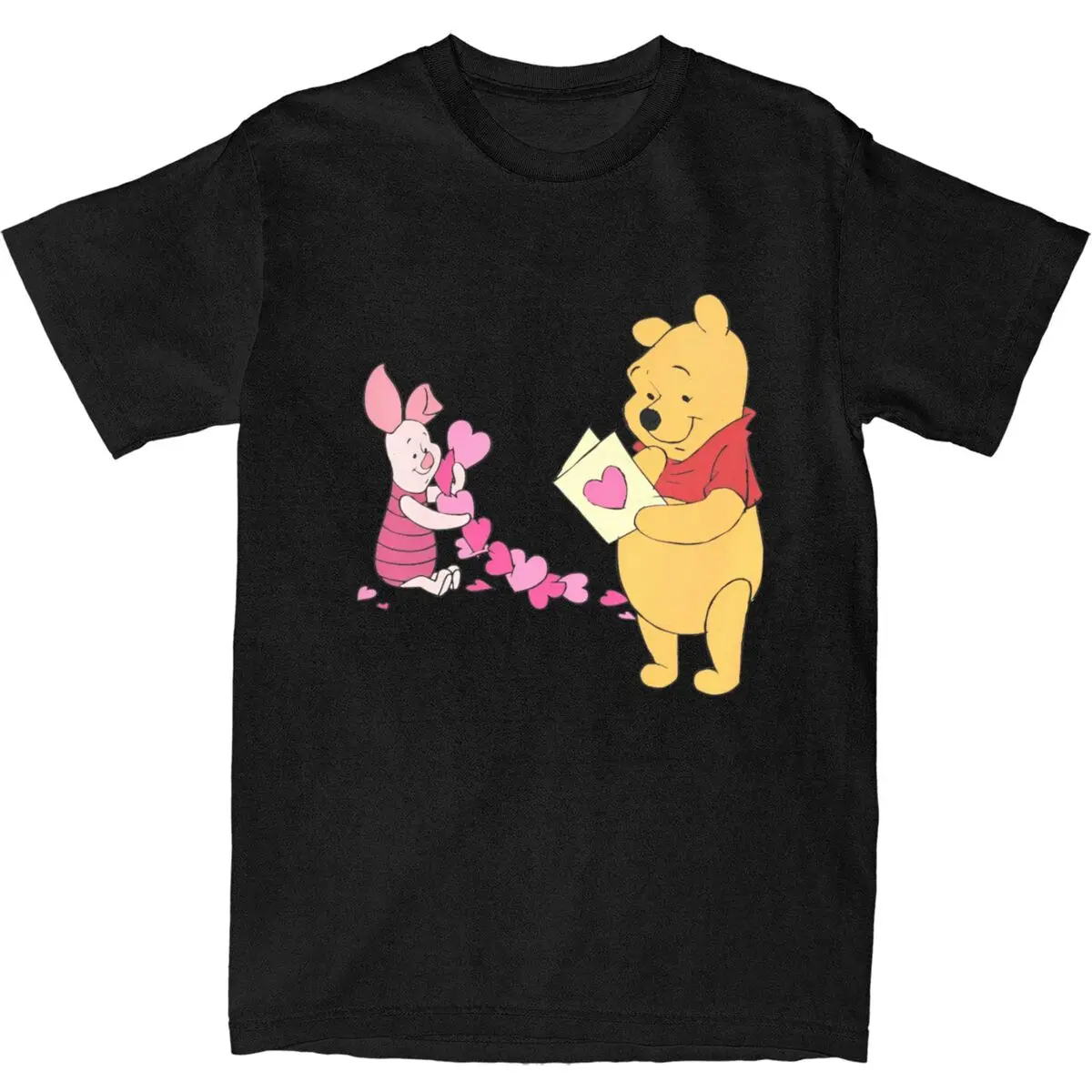 Piglet Pooh Bear Love T-Shirts 100% Cotton Tees Summer Y2K Retro Short Sleeve T-Shirt O Neck Harajuku Design Tshirt Plus Size