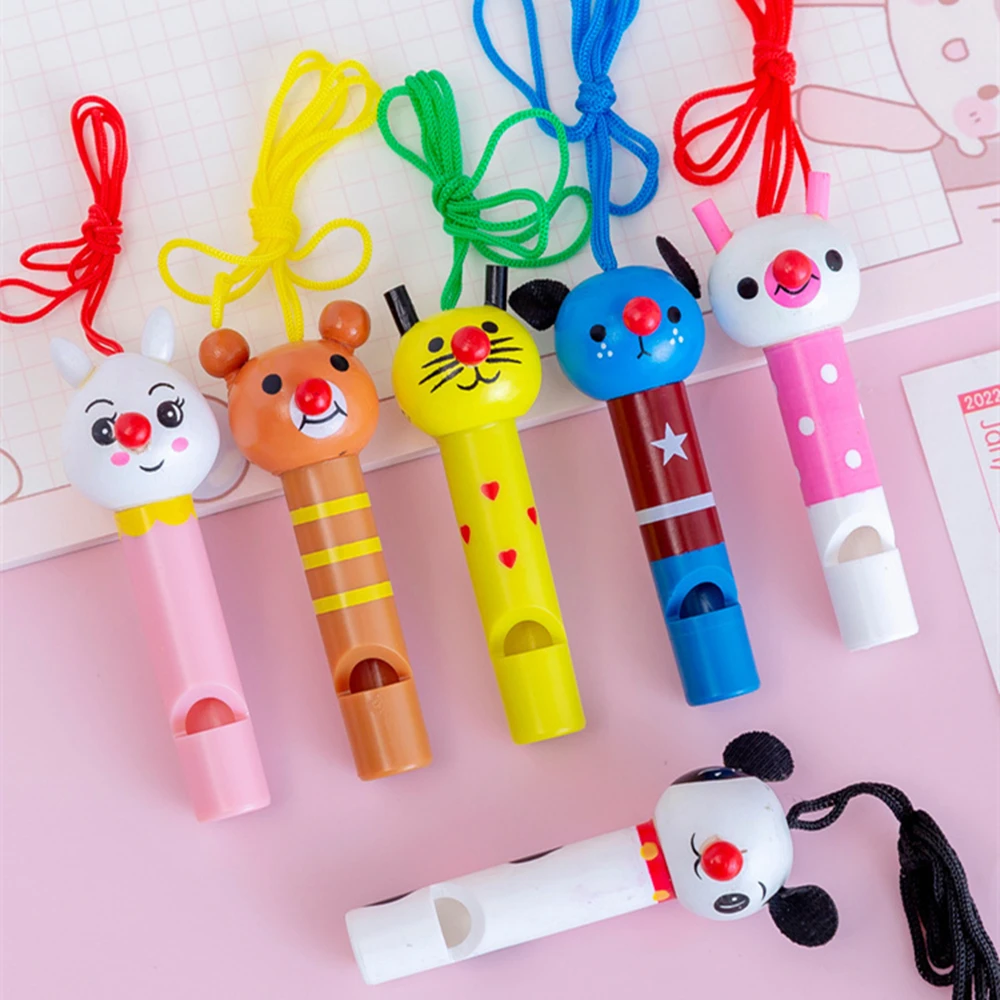10-30PCS Wooden Cartoon Whistle with Rope Kids Birthday Wedding Party Guest Gift Souvenir Easter Boys Girls Classroom Prize Gift