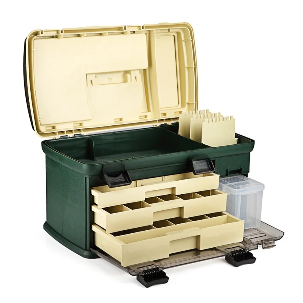Large Capacity Fishing Tackle Box For Sea Fishing Bait Storage, 3-Tier Drawer Organizer With Secure Locking Clasps