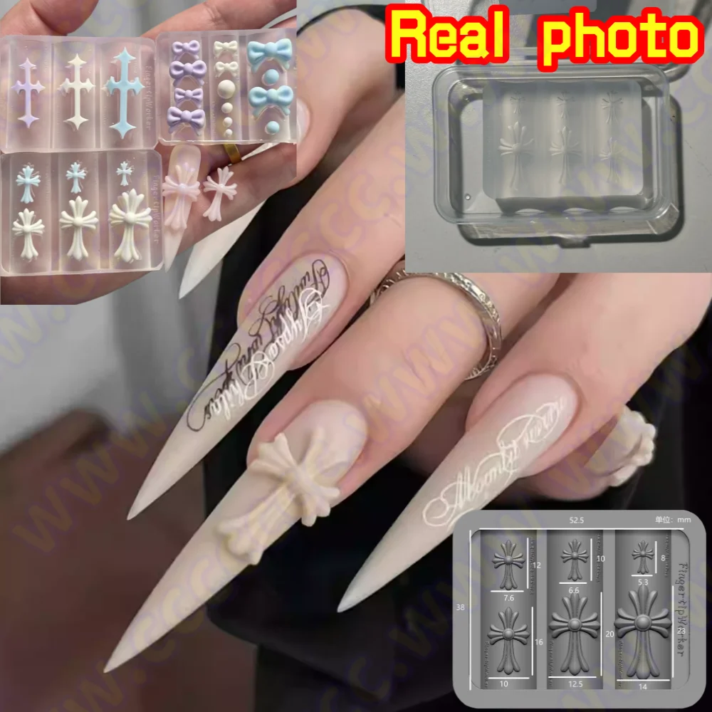 

Cross Cute Bow Nail Art Stamping Carved Silicone Mold DIY Template Stencils Reusable Tools Bowknot 2026 New Cross Silicone