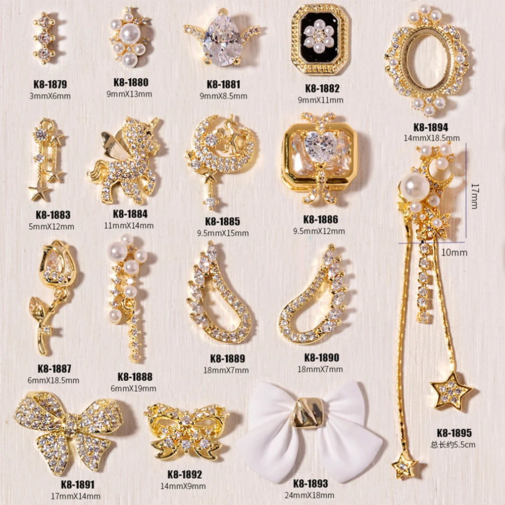 Zircon Shiny Charms Bow Knot Wing Flower Nail Jewelry Manicure Tools 3D Nail Rhinestones Nail Art Decorations