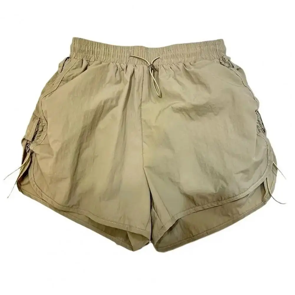 Pleated Side Thigh Shorts Women Solid Color Shorts Stylish Women's High Waist Sport Shorts with Adjustable Drawstring for Casual