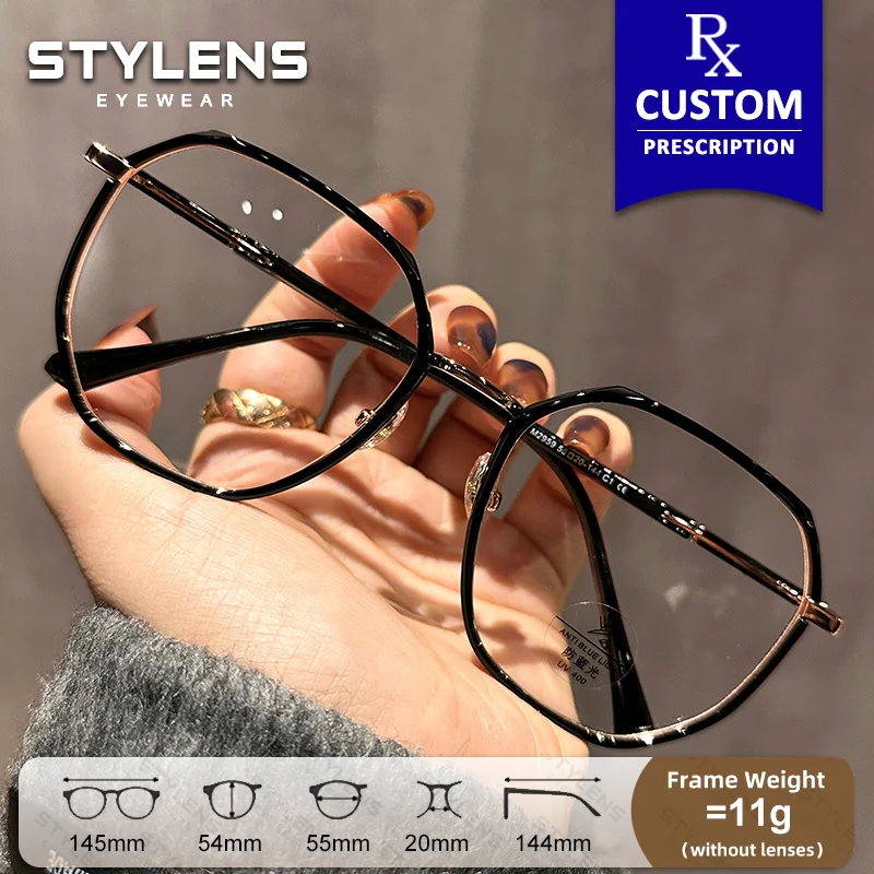 STYLENS Nouvelles Lunettes de Vue Polygonales à la Mode pour Femmes, Anti-Lumière Bleue, Photochromiques, pour Myopie, Lunettes Optiques Progressives
