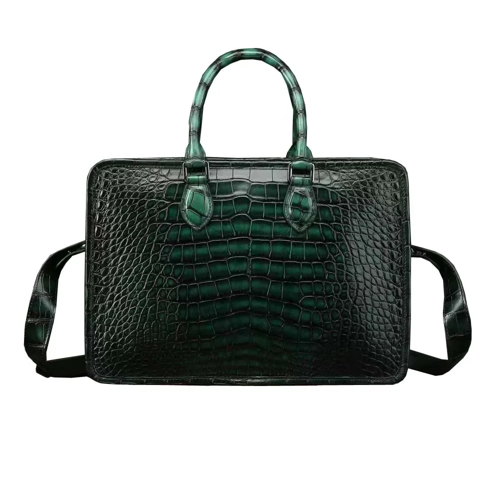 ourui men handbag maler crocodile leather bag brush color dark green male brifecase