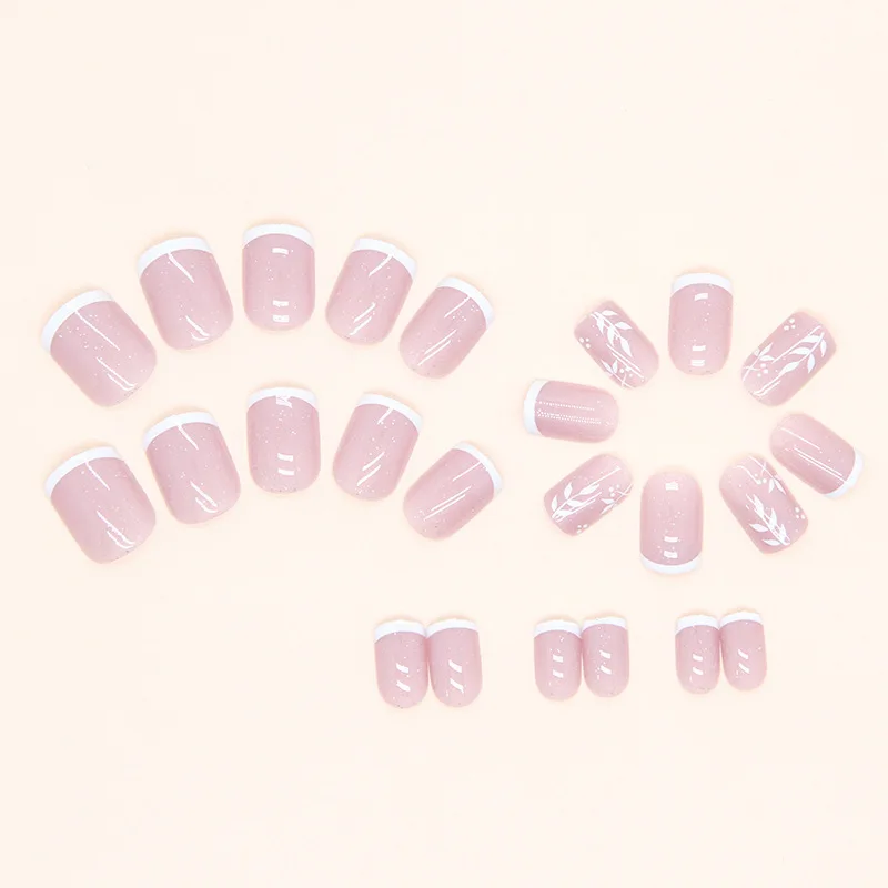 Uñas postizas cortas y sencillas, uñas acrílicas cuadradas con purpurina francesa, color blanco, decoración barata, 24 piezas