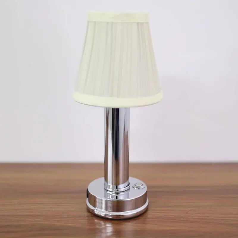 Rechargeable Metal Fabric Cloth Shade Table Lamp Touch Control Dimming Restaurant Cordless Dinning Table Light
