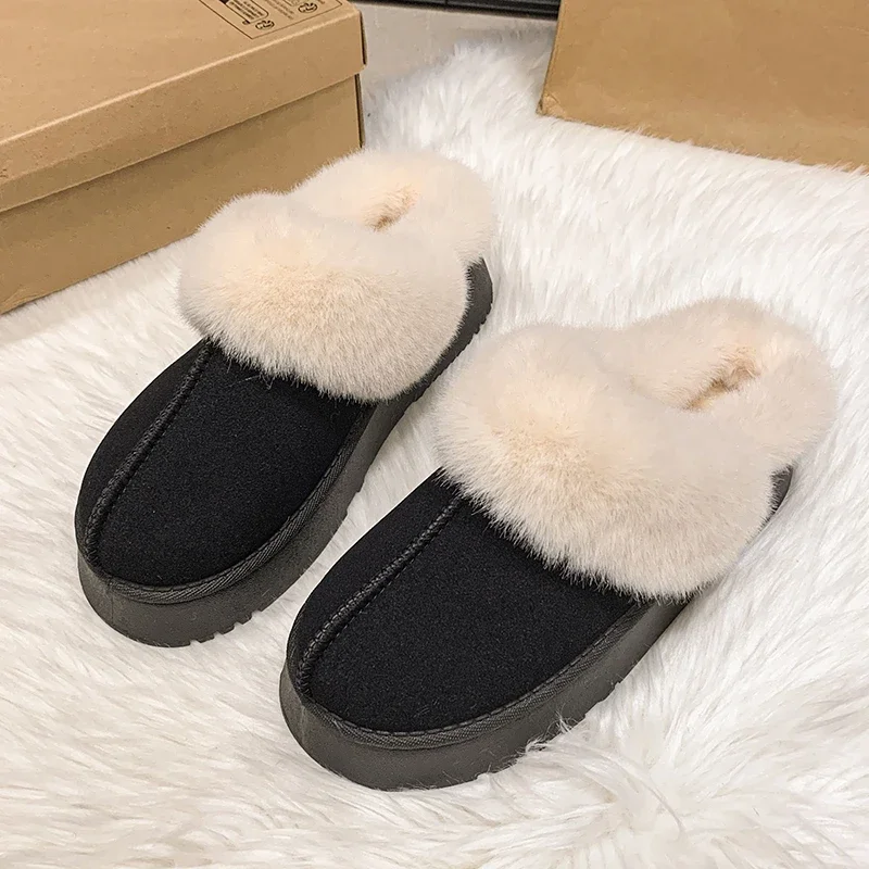 2024 Scarpe da donna di marca Baotou Pantofole da donna Moda Breve peluche Pantofole giornaliere Donna Inverno Tenere al caldo Pantofole piatte solide