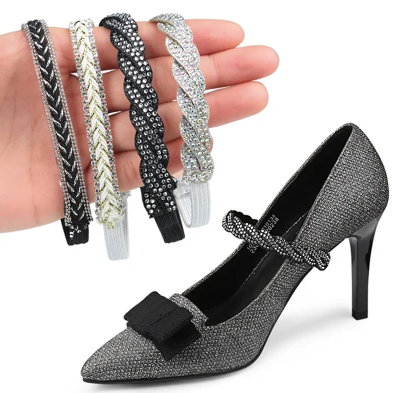 Twist Braided Rhinestone Shoe Straps Elastic Detachable Ankle Laces For Pumps High Heels Flats Anti Slip Heel Holders Women Shoe