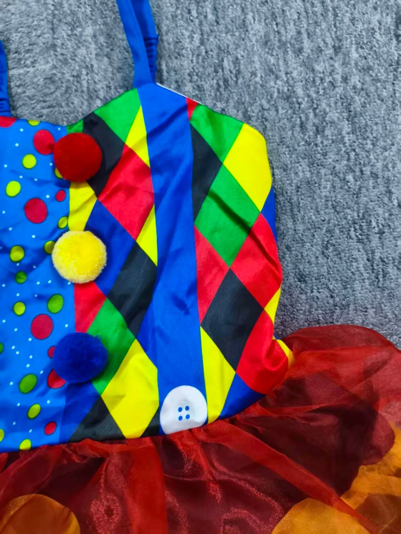 Girls Colorful Clown Tutu Dress Costume with Polka Dot Party Hat view 6