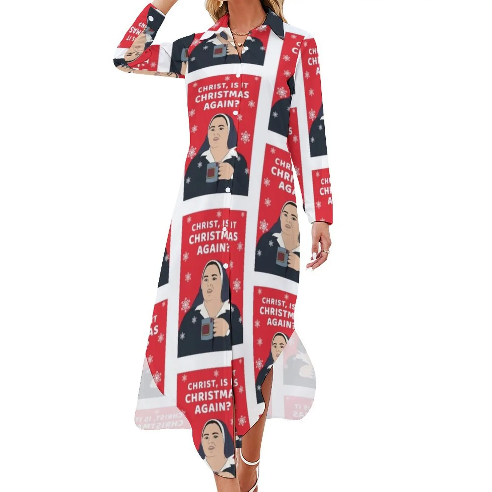 Derry girls Christmas card sister michael quote retro show peep friday night 90s 80s Long Sleeved Shirt Dress dresses for women