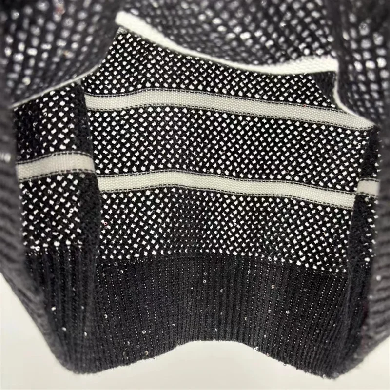 2025년 가을 신상 여성용 스웨터, 신축성 있는 슬림핏 긴팔 상의, 스팽글 혼방 라운드넥 풀오버 스트라이프 니트웨어