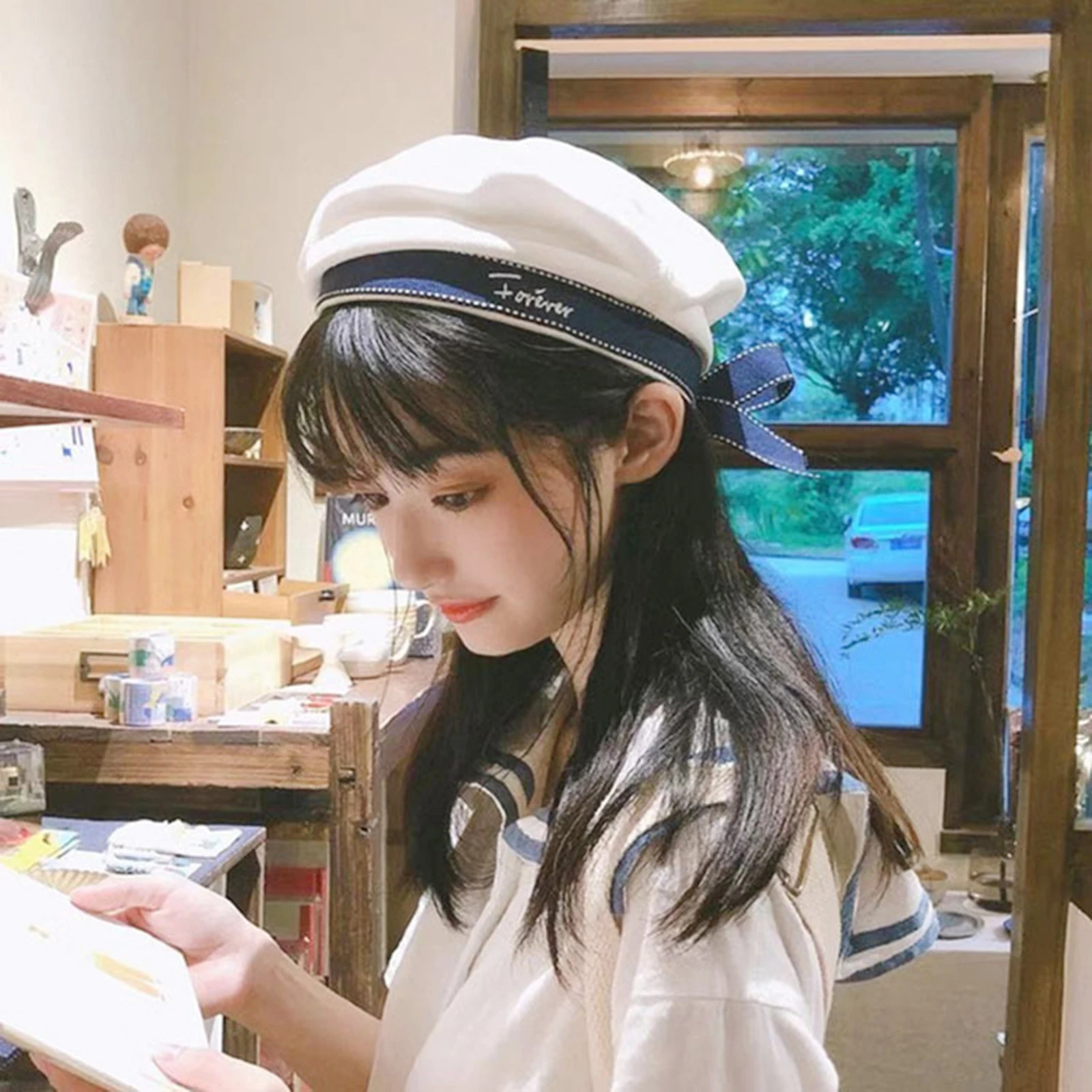 

Summer White Sailor Beret Hat for Women Size M 56 58cm Headwear Fashion Uniform Costume Girls Trendy Navy Style