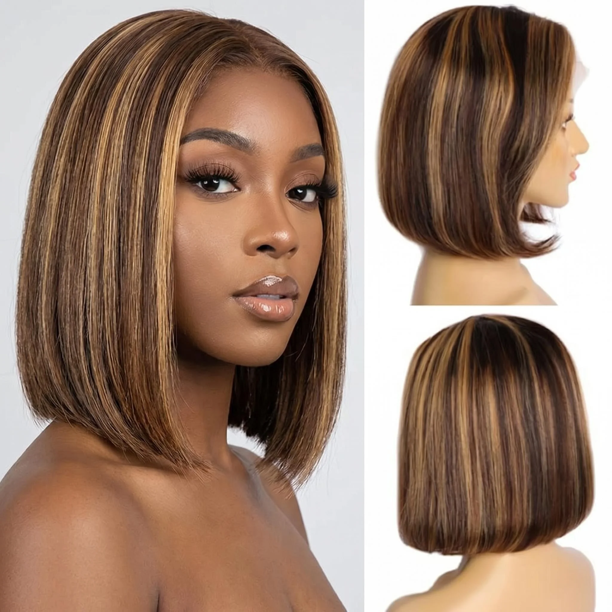 Pre Parted 13X4 Lace Front Bob Wig - Ombre Ginger Straight Short Bob 13x4