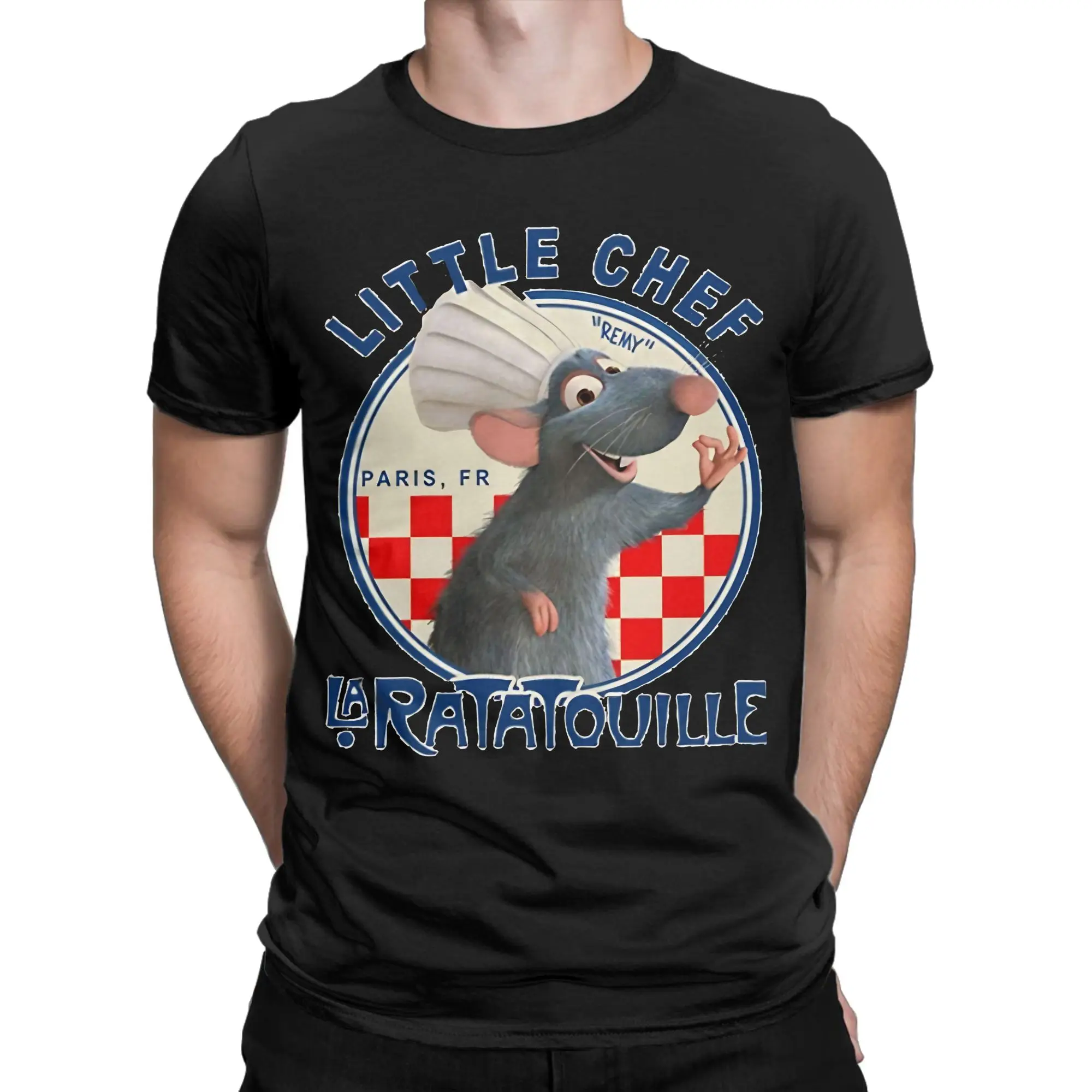 Ratatouille T-Shirts Men  Vintage Pure Cotton Tees Round Neck Short Sleeve T Shirt Printed Clothes