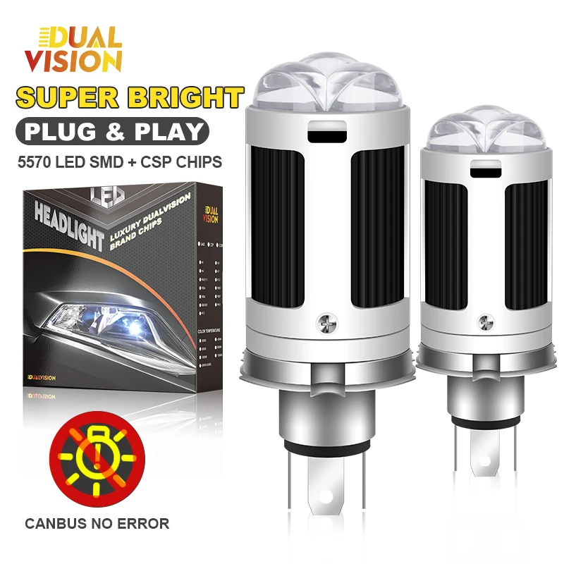 DualVision H4 Bi Mini LED Headlight Bulb Projector Lenses Canbus Plug and Play High Low Beam 6000K Car Headlamp Auto Diode Lamp