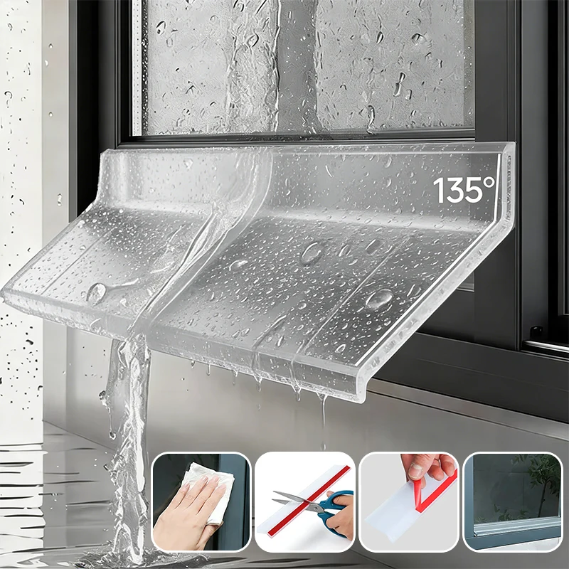 Window Transparent Water Blocking Sealing Strip Bar Home Window Rain Flashing Board Aluminum Alloy Edge Waterproof Deflector