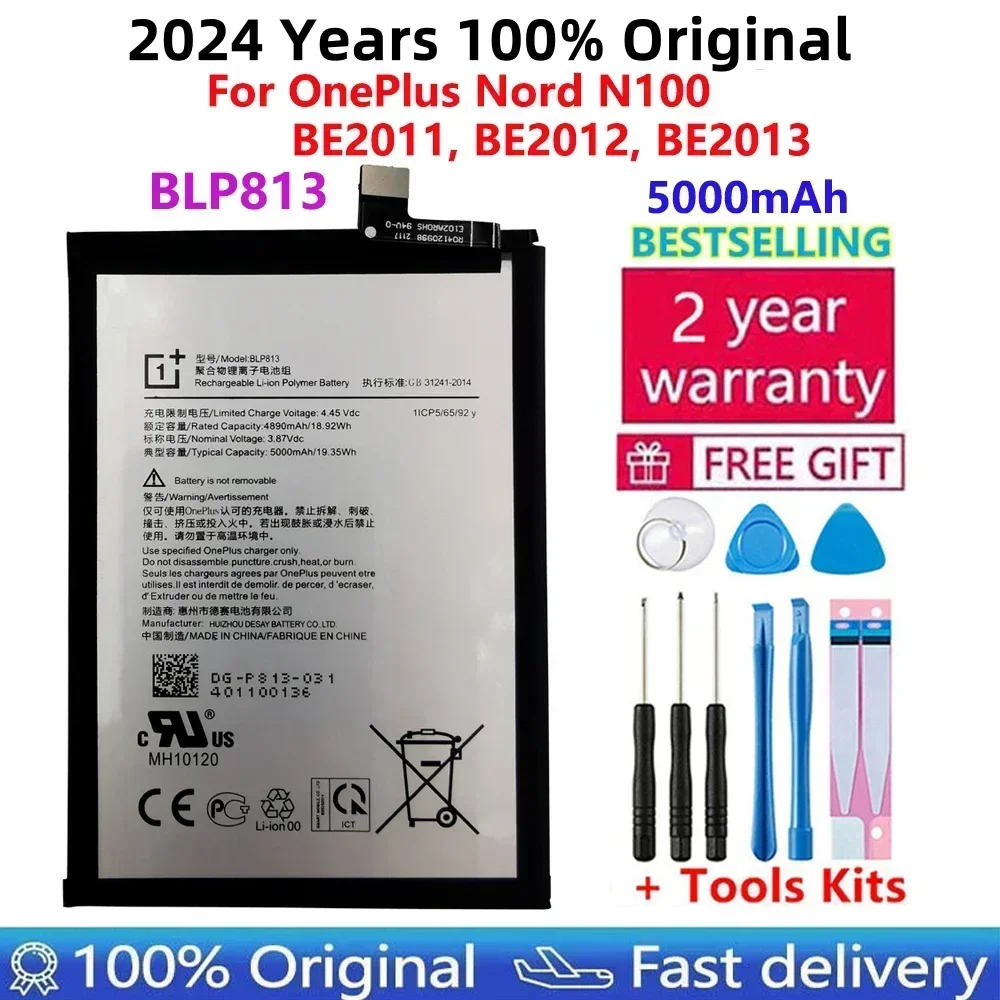 

Новинка 2024 года, оригинальное высокое качество для OnePlus Nord N100 BE2011, BE2012, BE2013 5000 мАч BLP813, аккумуляторы, быстрая доставка