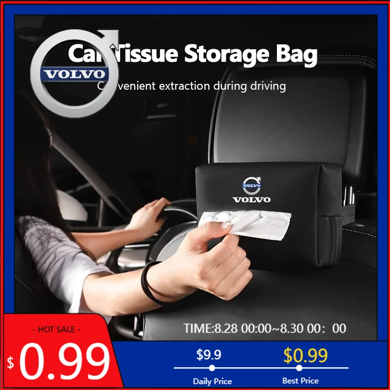 Wheel Center Caps Leather Car Tissue Storage Bag Auto Sun Visor Paper Towel Organizer For Volvo XC90 V90 V60 XC60 V40 EC40 EX40