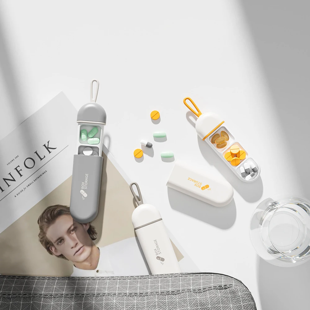 Custodia per medicinali portatile colorata a 3 spazi Custodia per contenitori per assistenza sanitaria Scatola per pillole Splitter Scatola per pillole da viaggio Piccola scatola facile da trasportare