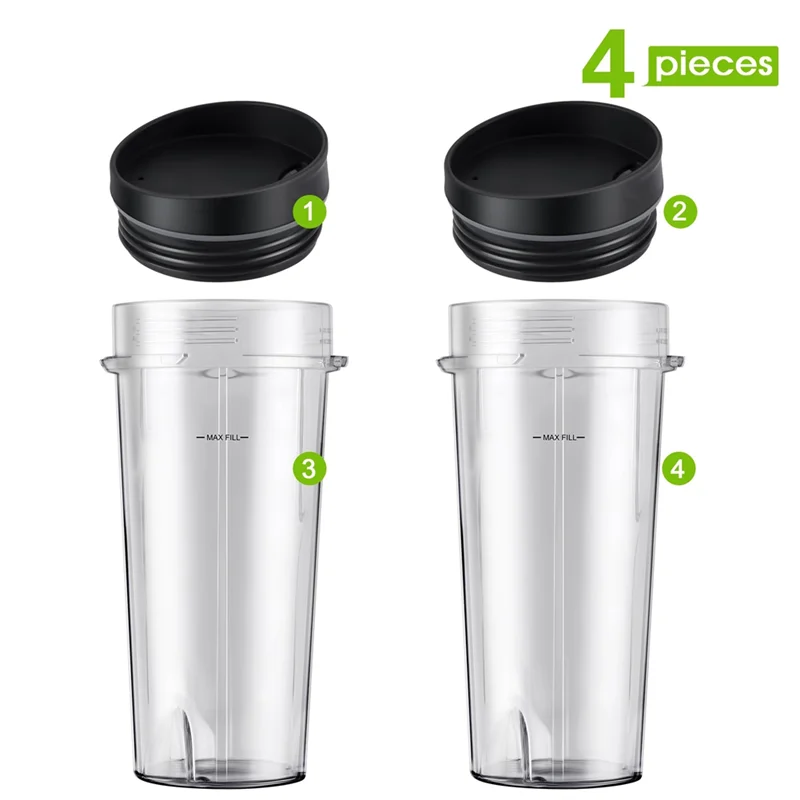 

A63K-2-Pack 16Oz Blender Replacement Cups With Sip Lids, Compatible For Nutri Ninja Blender BL770 BL780 BL660