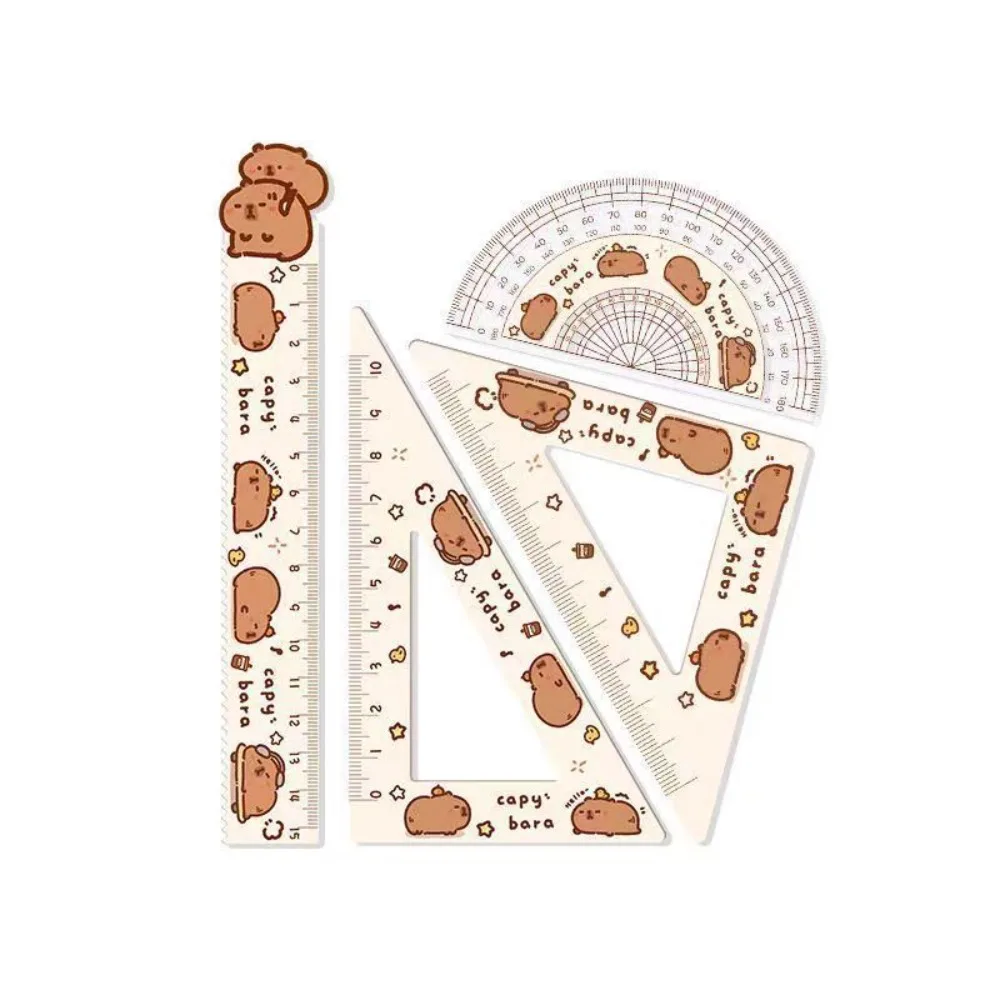 4pcs/set Creative Acrylic Capybara Set of Rulers Office Supplies Cute Cartoon Straight Ruler Drawing Tools Protractor