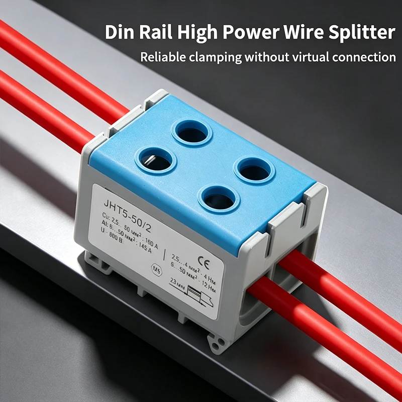 JINH High Current Rail Terminal Block 50mm² 2-In/2-Out Flame Retardant JHT5-50/2 for Electrical Engineering