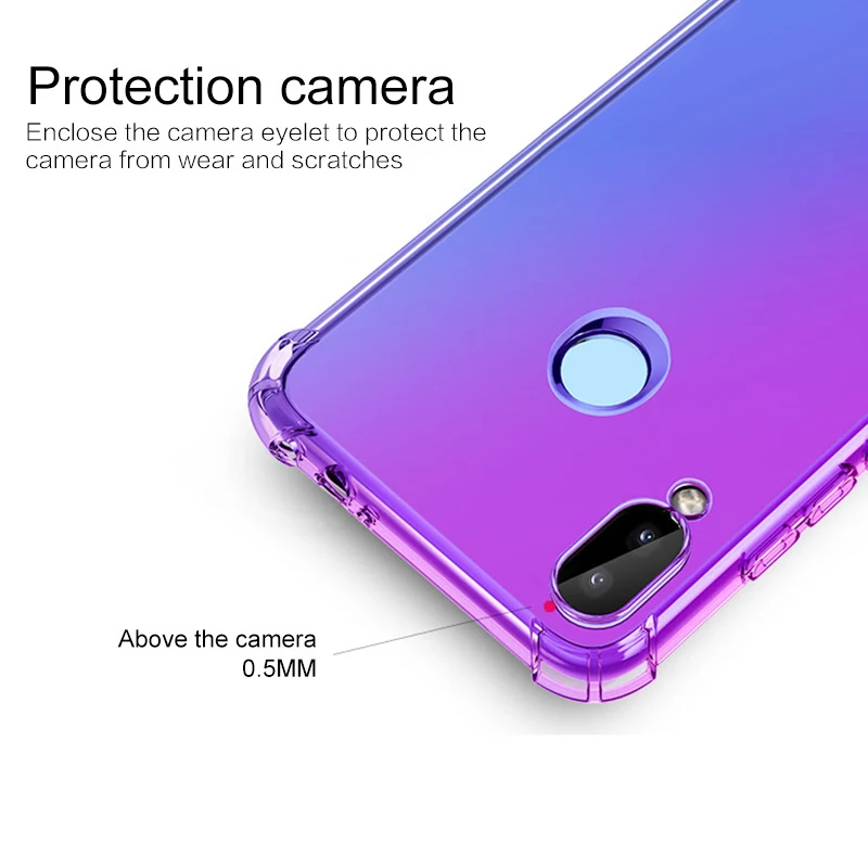 Чехол для телефона с градиентом Redmi Note 7, прозрачный чехол для телефона с четырьмя углами и защитой от падения