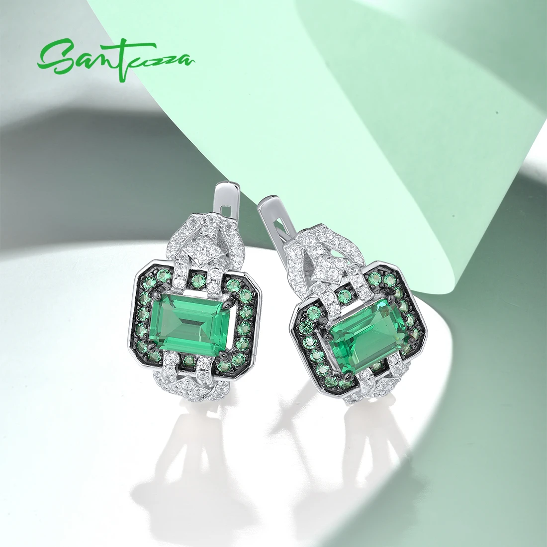 Imagem -04 - Santuzza-brincos de Prata Esterlina 925 para Mulheres Espinélio Verde Espumante Zircônia Cúbica Branca Joias Finas Elegantes