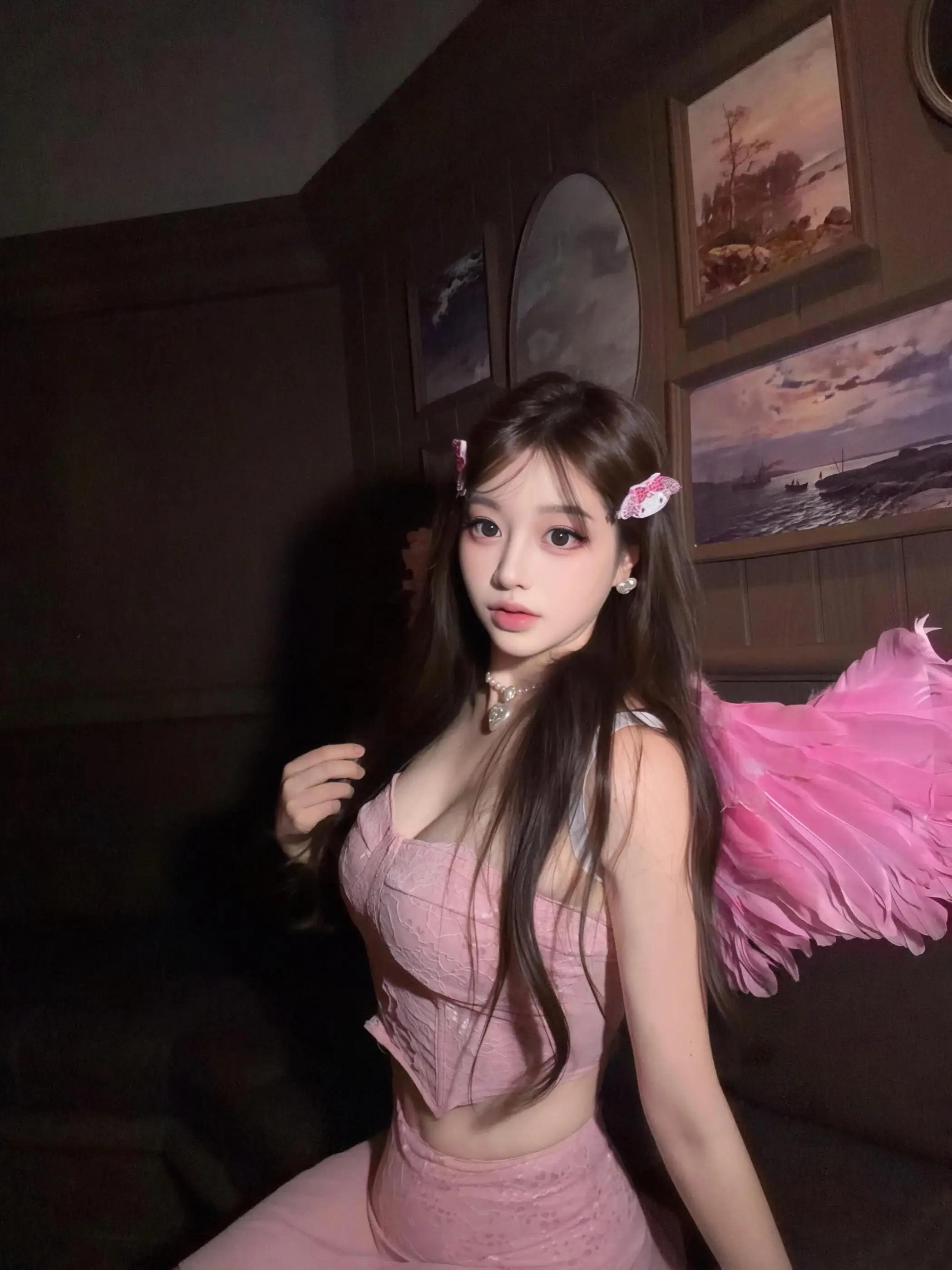 Rosa Engel Amor Cosplay Set Sexy Spitze Träger Weste Rock für Frauen Halloween Par Leistung Traditionelle Ethnische Cos...